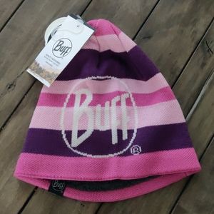 Buff Knitted and Polar Hat - Plum